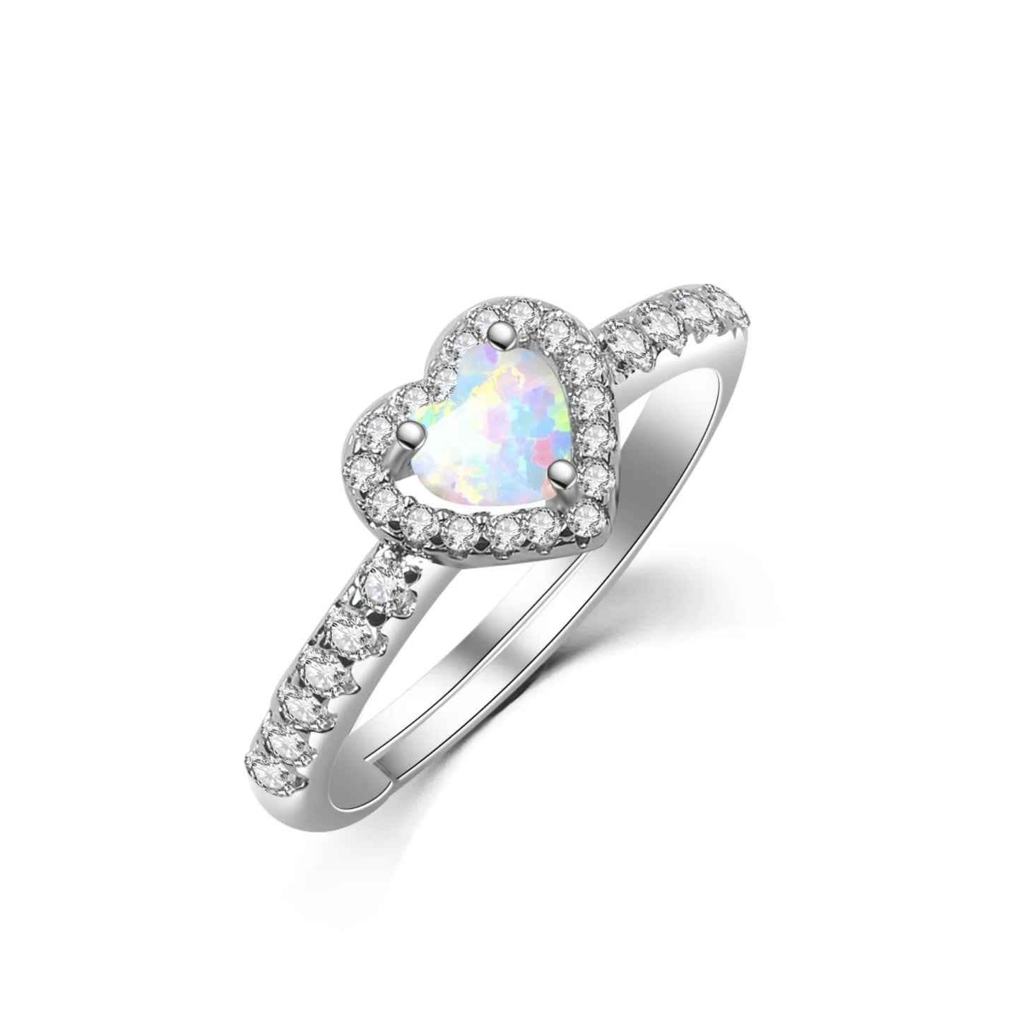 Romantic Heart Opal Promise Ring - Blue Fire Opal Center & CZ Halo Design | Dainty Daily Jewelry Bulk Gifts