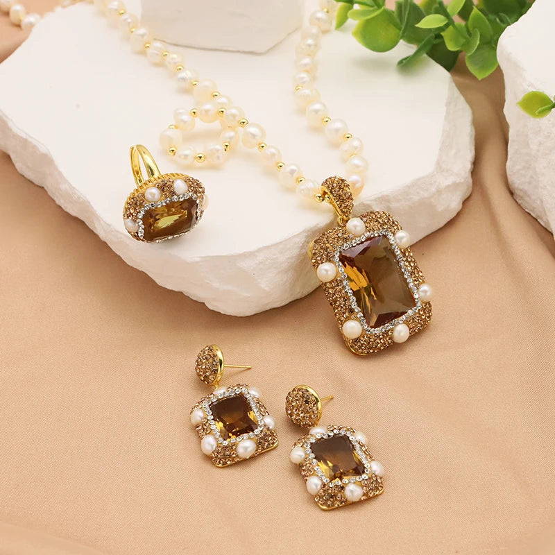 GLSEEVO 18K Gold Plated Zircon Bridal & Wedding Jewellery Sets — Luxury Vintage Collection | Necklace, Earrings, Ring & Bracelet