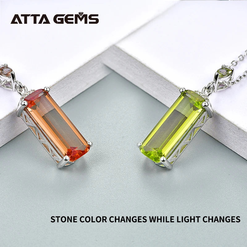 Synthetic Sultanit Zultanite Gemstone Jewelry Sets 925 Sterling Silver Rectangle Shape Earrings Necklace Wedding Gift for Women