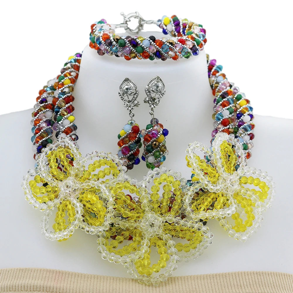 Zhuerrui Green and Gold Beaded Jewelry Set Vintage and Unique Jewelry, Luxury Beaded Jewelry for Evening Dresses YL131