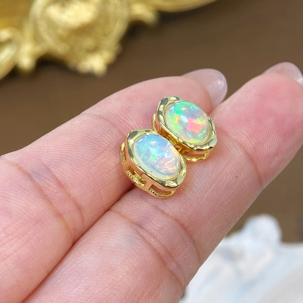 Gioiellieri Luxury Natural White Opal Diamond Stud Earrings 925 Sterling Silver Gold Plated Hypoallergenic Certified Wedding Party