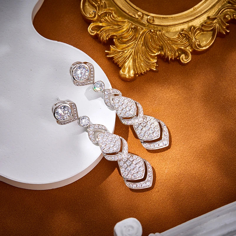 Luxury Jewelry, Banquet, Wedding, Necklace and Earring Set of Brass Gold-plated Colored Zircon Stones