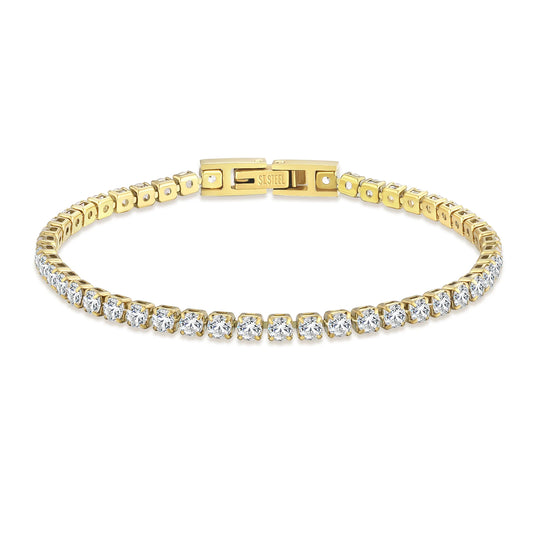 Gem-Island 14K Real Gold Plated 3mm Cubic Zirconia Classic Tennis Bracelet Jewelry Gift Men 5A CZ Round Fashion Tennis Chain for Women