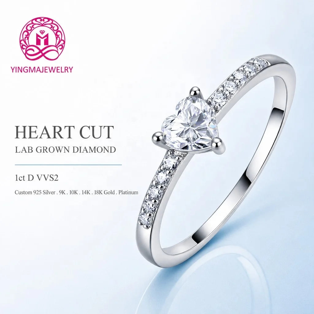 Gioiellieri Heart Cut Lab Grown Diamond Ring 1Carat D VVS2 9K 10K 14K 18K White/Yellow/Rose Solid Gold Women Fine Fashion Jewelry