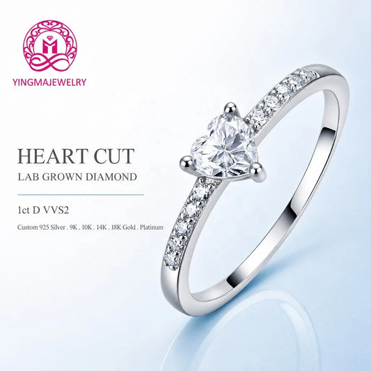 Gioiellieri Heart Cut Lab Grown Diamond Ring 1Carat D VVS2 9K 10K 14K 18K White/Yellow/Rose Solid Gold Women Fine Fashion Jewelry