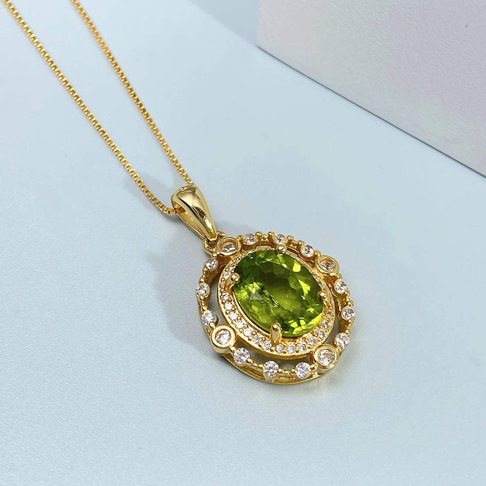 Gioiellieri Peridot Pendant Necklace 925 Sterling Silver Natural Gemstone Jewelry for Women Elegant Shimmering Olive Green Color Style