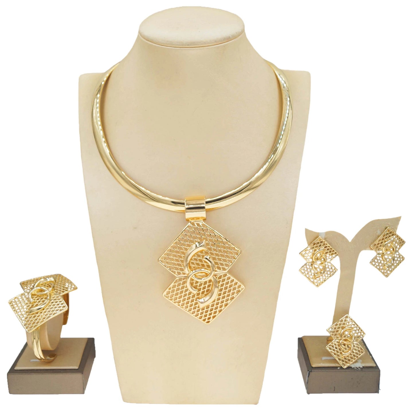 Zhuerrui Simple Gold Plated Jewelry Set Hot Selling Italian Jewelry Nigeria Wedding Engagement Ring 4-piece Gift BoxH00908