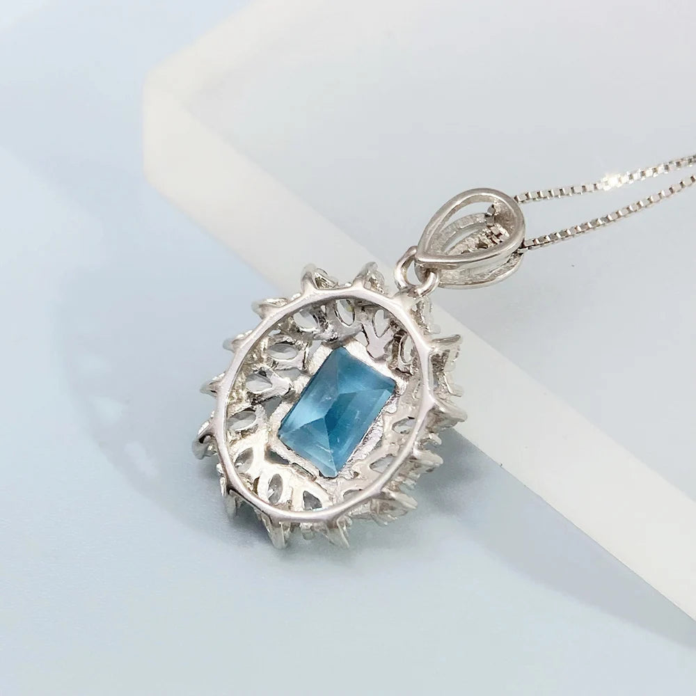 Gioiellieri Natural Swiss Blue Topaz Pendant for Women S925 Sterling Silver Necklace Fine Jewelry December Birthstone Anniversary Gift New