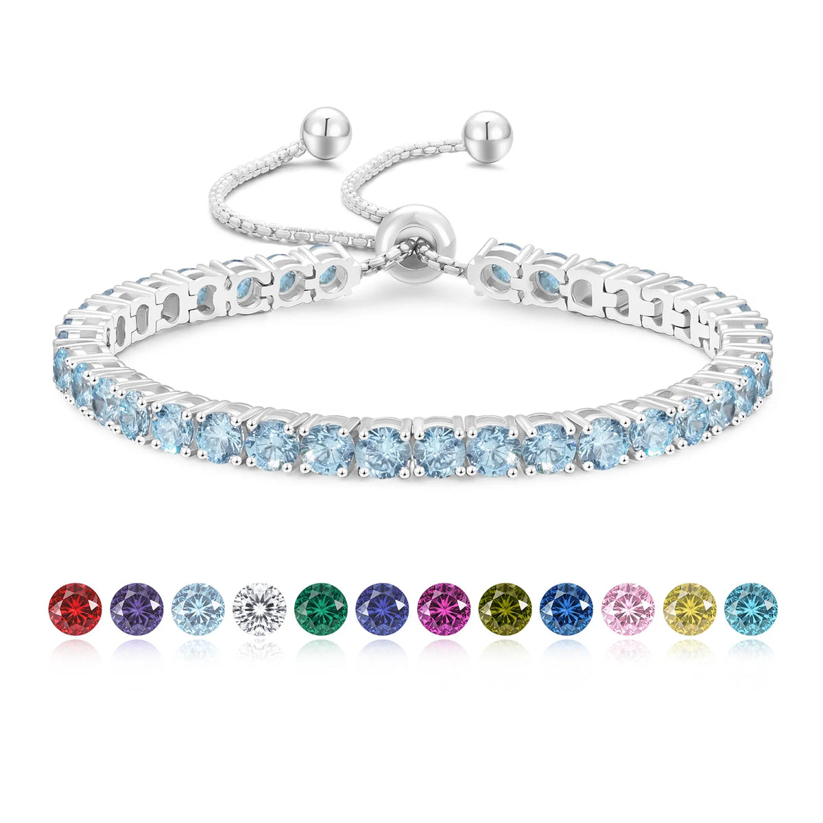 ArtistA Colorful Birthstone Bracelet Women Mom Wife Birthday Adjustable Chain Jewelry Gifts 14K Gold Plated Classic Bolo Tennis Bracelet
