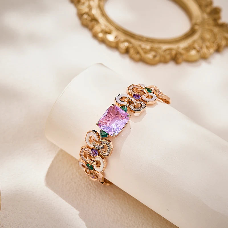 Victoria Style 8-shape Women's Brass Necklace Earrings  Bracelet White Mother of Pearl purple Zircon  High-quality Jewelry