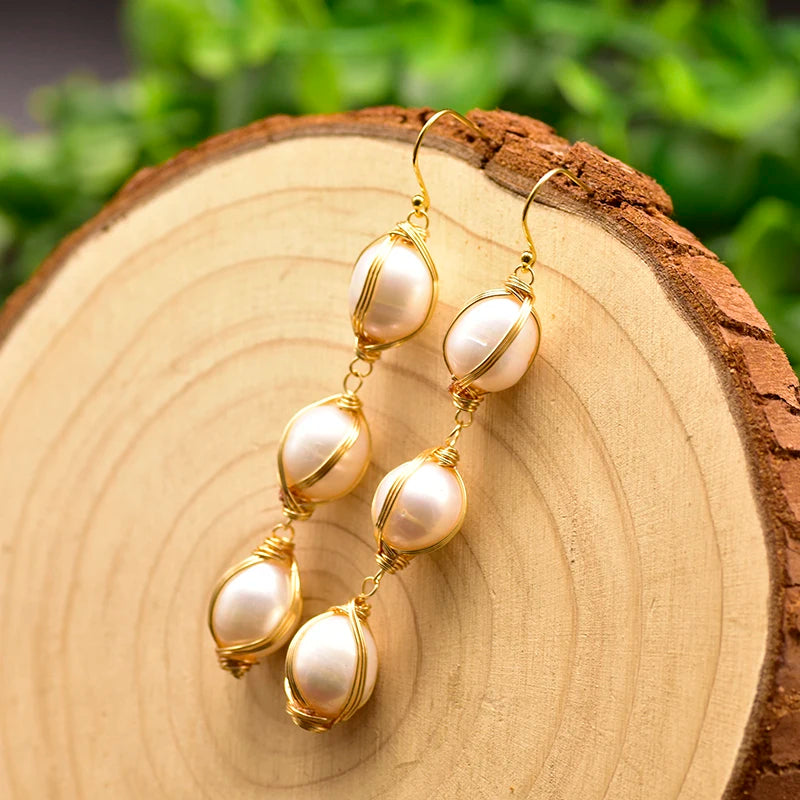 Natural Freshwater Pearls Metal Stud Earrings  Geometric Irregular  for Women Girl Gift Pearl Earrings