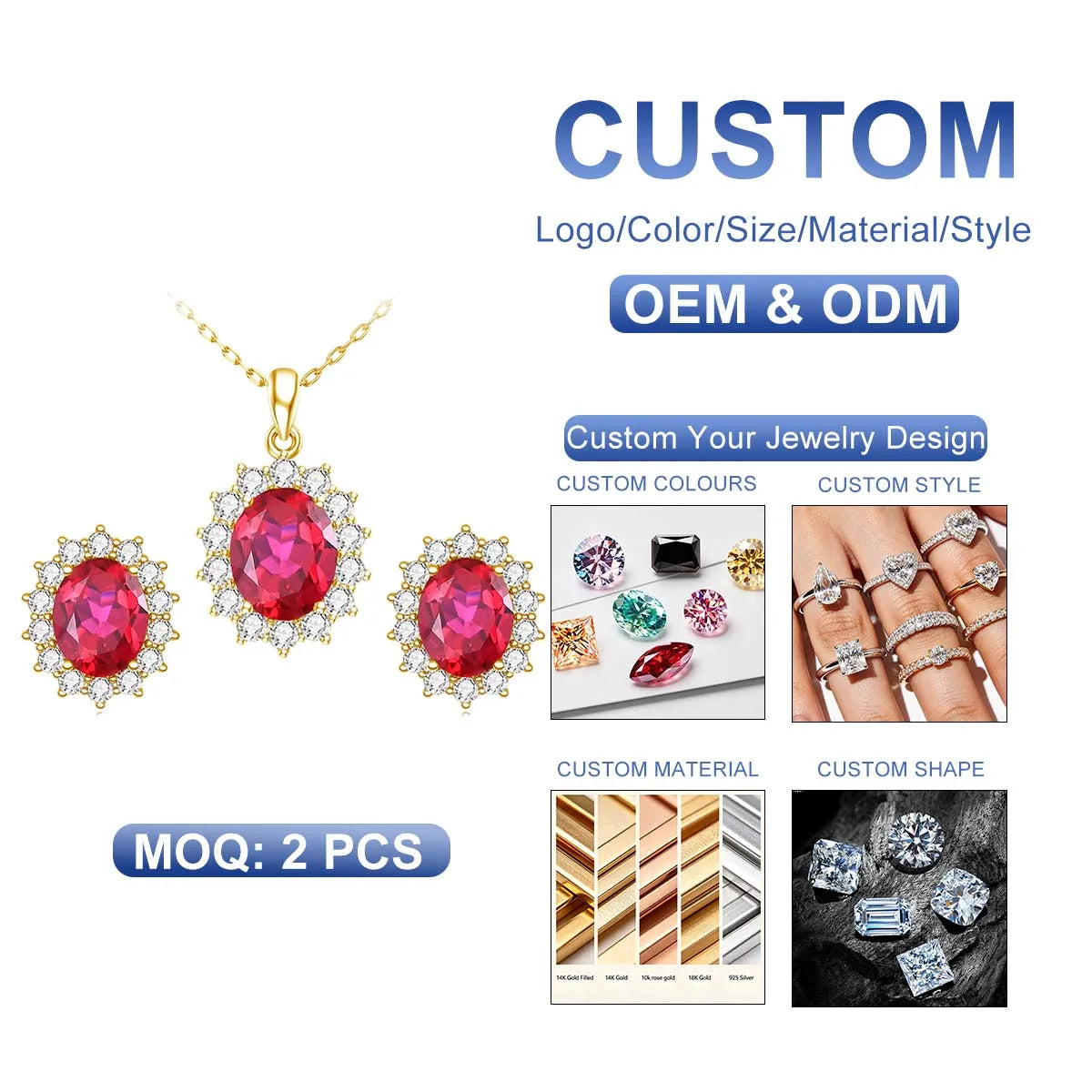 ArtistA Custom Jewelry Any Ruby Gemstone Women 925 Sterling Silver 24k Gold Plated Rings and Earrings Jewelry Sets