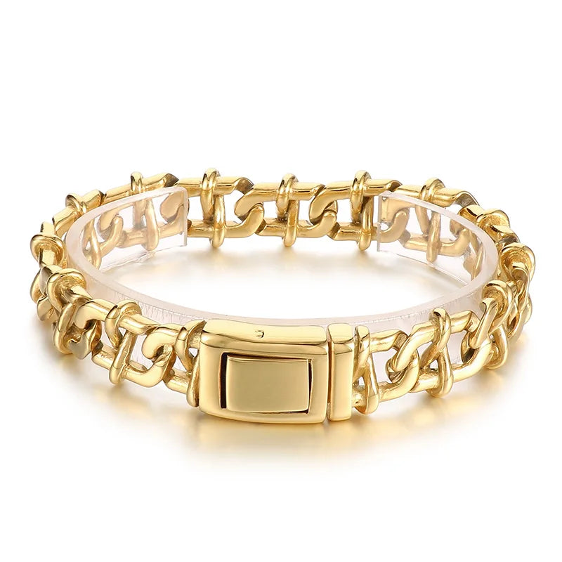 KALEN Men Retro Industrial Style Silver/Gold Color Stainless Steel Matte Surface Links Bracelets