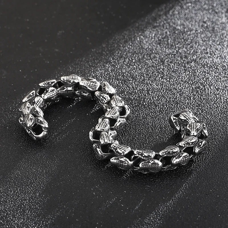 KALEN 220mm Punk Stainless Steel Snake Heads Link Chain Bracelets