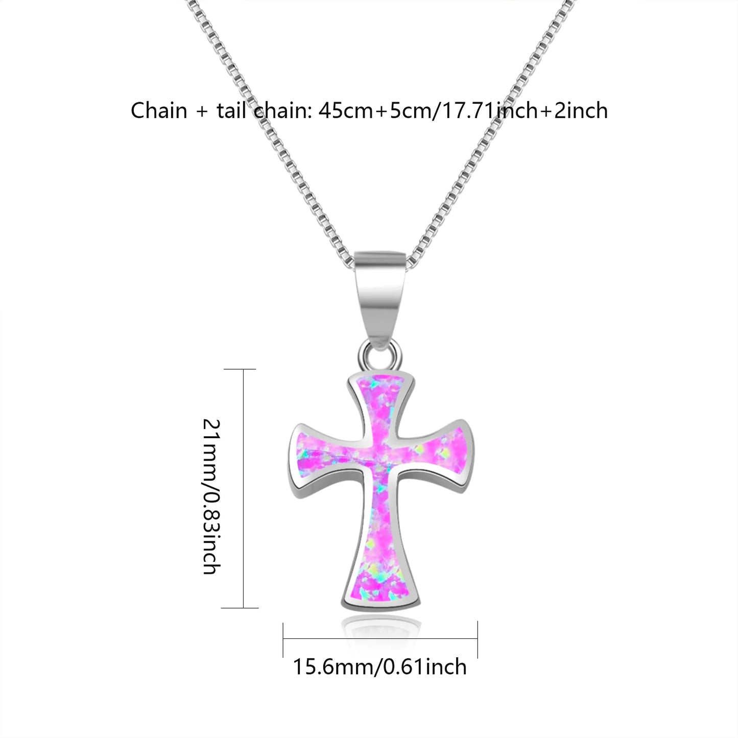 Dainty Opal Cross Necklace - Handcrafted Silver Plated Religious Jewelry Bulk for Ladies