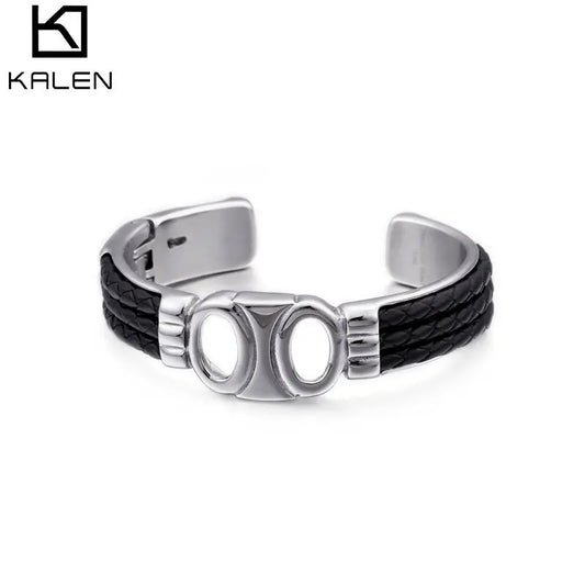 KALEN Stainless Steel Leather Bracelet 67*15mm  Silver Bracelet for Men