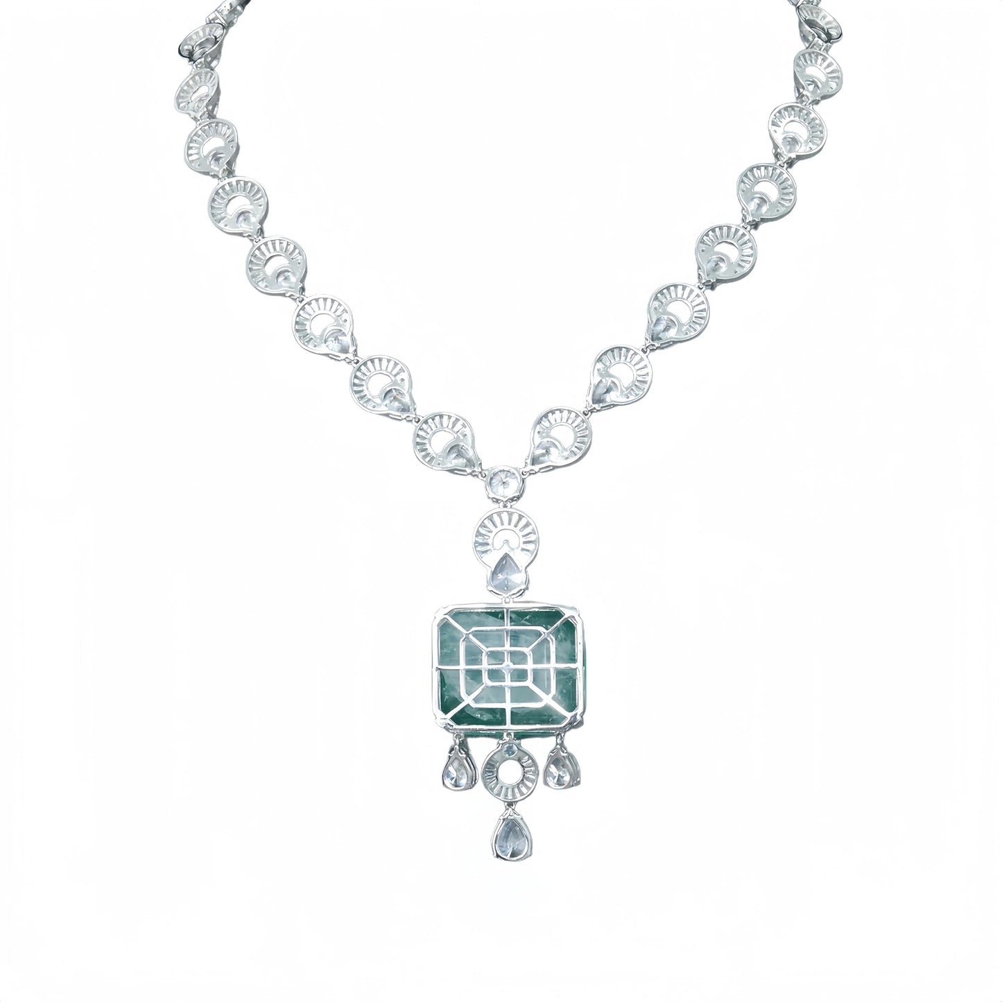 MUSHAN Jewelry Factory High Carbon Diamond and Musa Green Stone Pendant Necklace 925 Sterling Silver Jewelry Necklaces for Women
