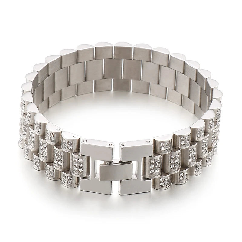 Top Quality Titanium Steel Hip Hop Zircon Popular Fashion Men Stainless Steel Bracelet