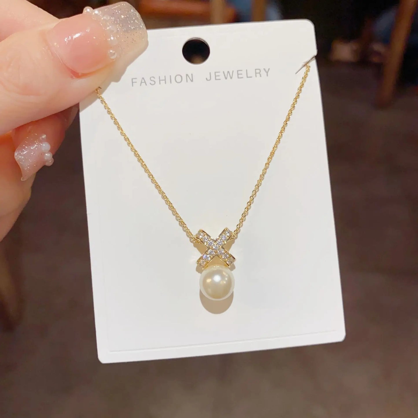 Top Quality Fashion Exquisite Zircon Necklace and Earrings Set with Pearl Classic Real Gold Plated Jewelry Set for Women