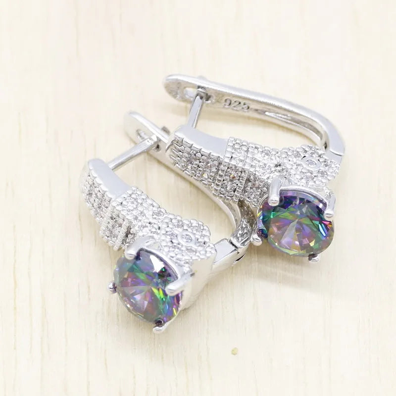 XOTICA Trendy 925 Sterling Silver Jewelry Set Luxury Rainbow Cubic Zircon Classic Wedding Party Bridal Earrings Pendant Necklace Design