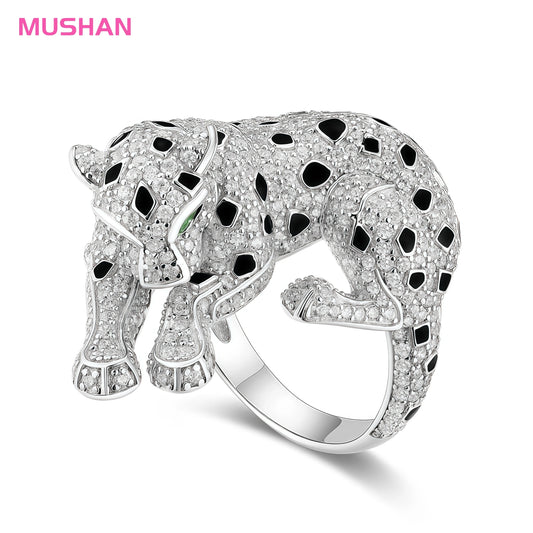 MUSHAN Jewelry Factory 925 Sterling Silver Ring Wedding Band Green Gemstone High Carbon Diamond Enamel Leopard Rings Jewelry