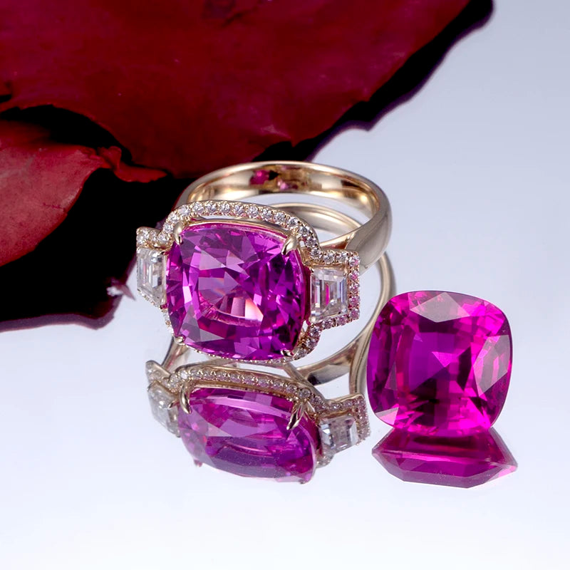 Messi Jewelry  MSR-805 14K Yellow Gold Lab Grown Pink Sapphire Gemstone Rings