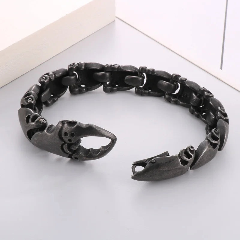 REBEL 225mm Men Punk Silver/Oxidized Black Stainless Steel Crab Claw Links Bracelets