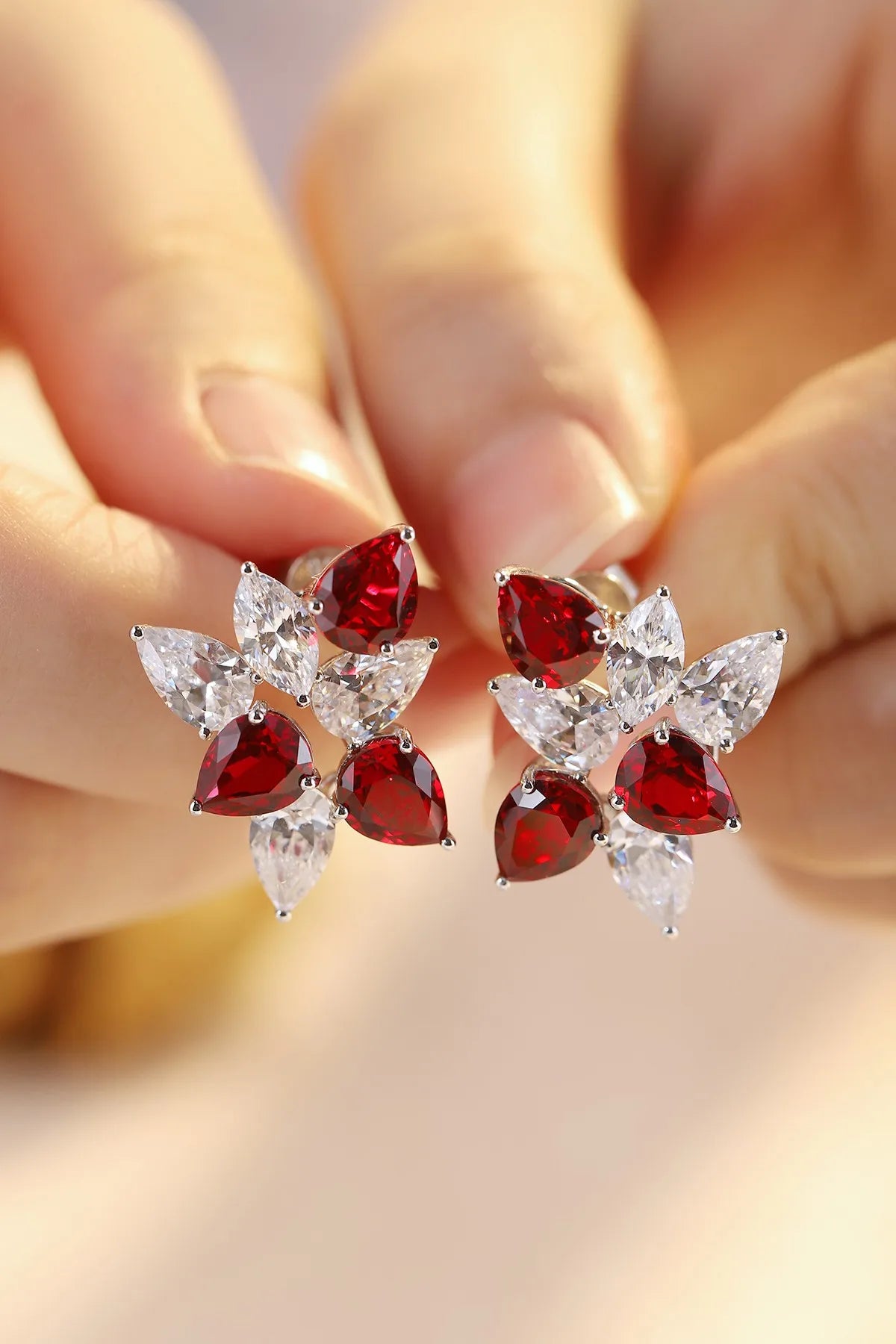 Gemfiori Anster High Quality S925 Lab Grown Ruby Earring Stud Dainty Gemstone Stud Earrings for Women Daily Wear Gift