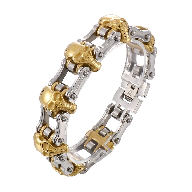 KALEN Punk Skull Biker Bracelet – Gold, Silver & Black
