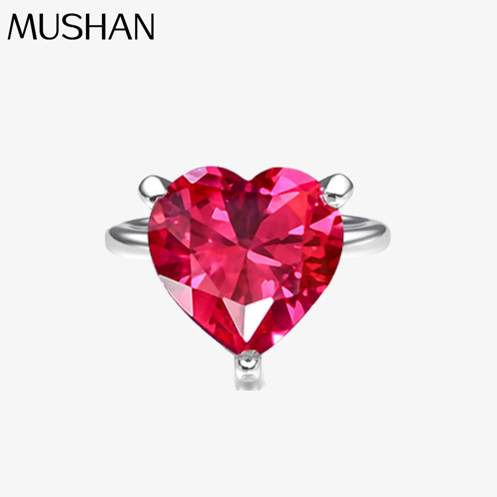 MuShan Jewelry Factory New Simple and Elegant Heart Shaped 10*10 Diamond Ring High End and Exquisite S925 Jewelry