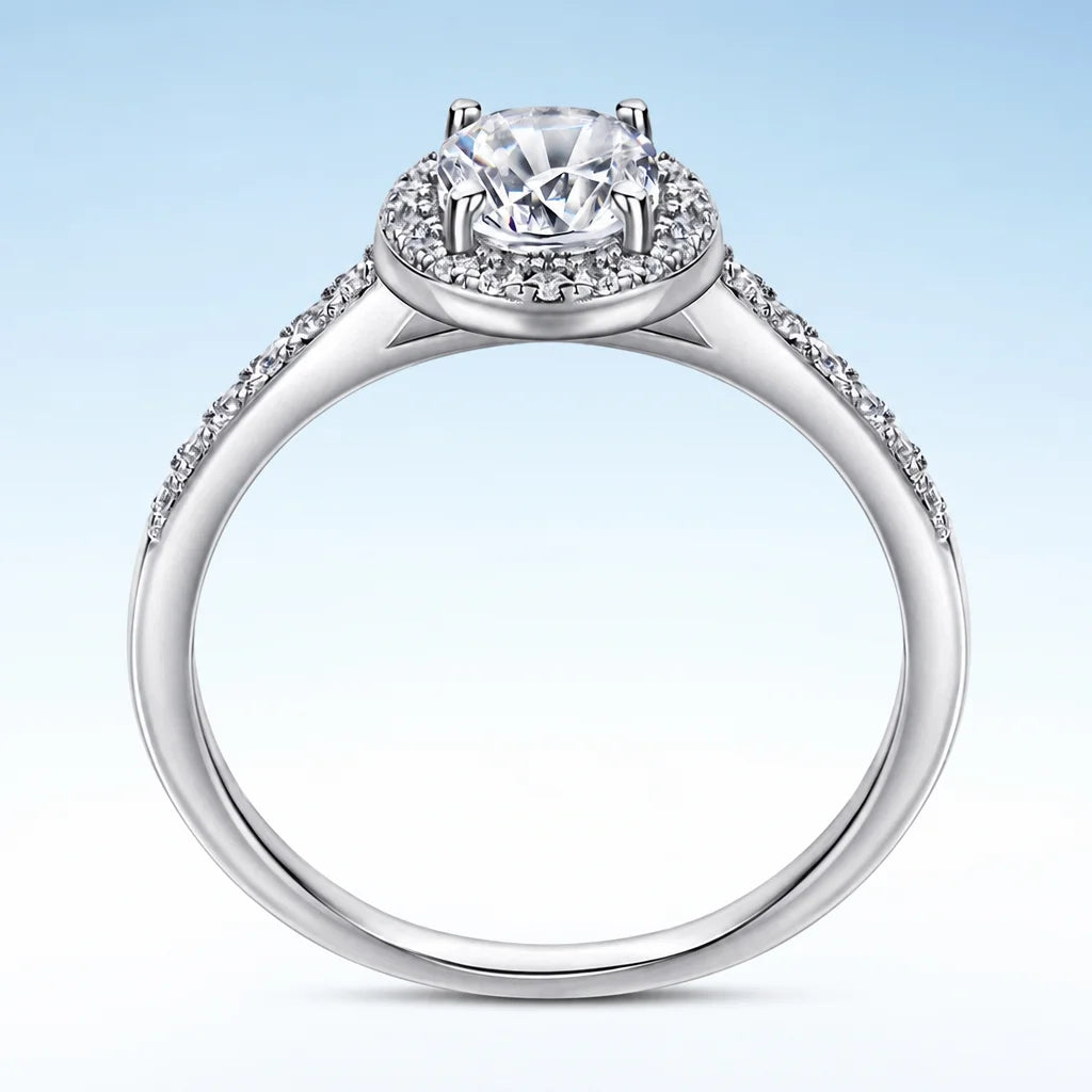 Gioiellieri Oval Cut Four Prong Single Halo Half Pave Shoulders Lab Grown Diamond Ring 1.5ct D VVS1 9K 10K 14K 18K Gold Women Fine Jewelry