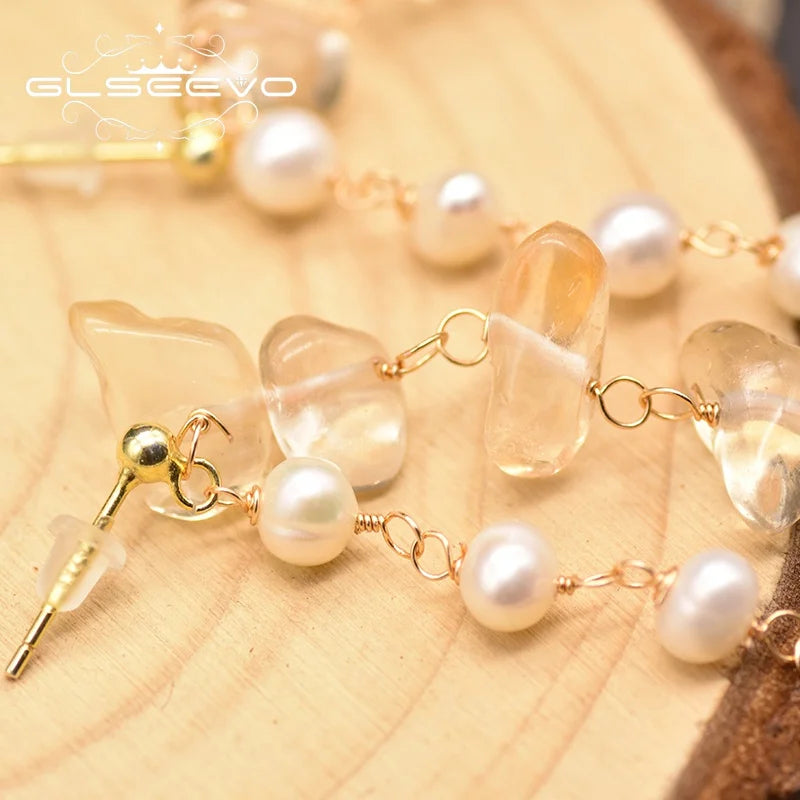 Natural Fresh Water White Pear Long Tassels Earring for Women Wedding Gift Fine Jewelry