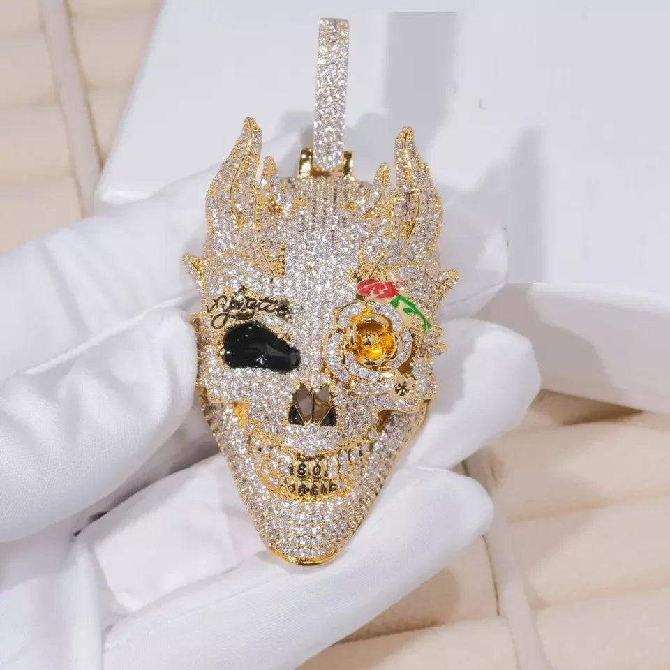 BiG-BOSS Bling Full Diamond 3 Colors Cool Rock Punk Men Jewelry Micro Pave CZ Iced Out Big 3D Shaped Skull Pendant Hip Hop Necklace
