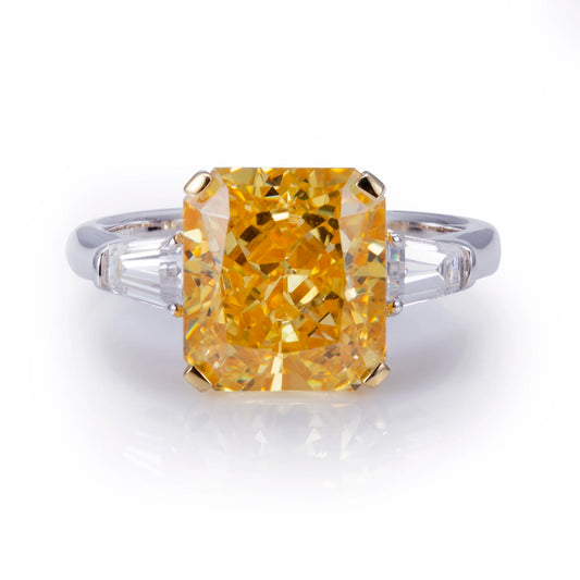 Messi Jewelry MSR-961 High Carbon Cubic Zircon Yellow Diamond Ring Jewelry S925 Radiant Cut Solitaire  Engagement Wedding Ring