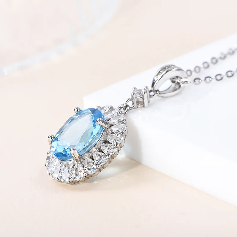 Gioiellieri Healing Stones Natural Crystal Beautiful Polished Blue Topaz Garnet Peridot Pendant 925 Sterling Silver Jewelry Charms