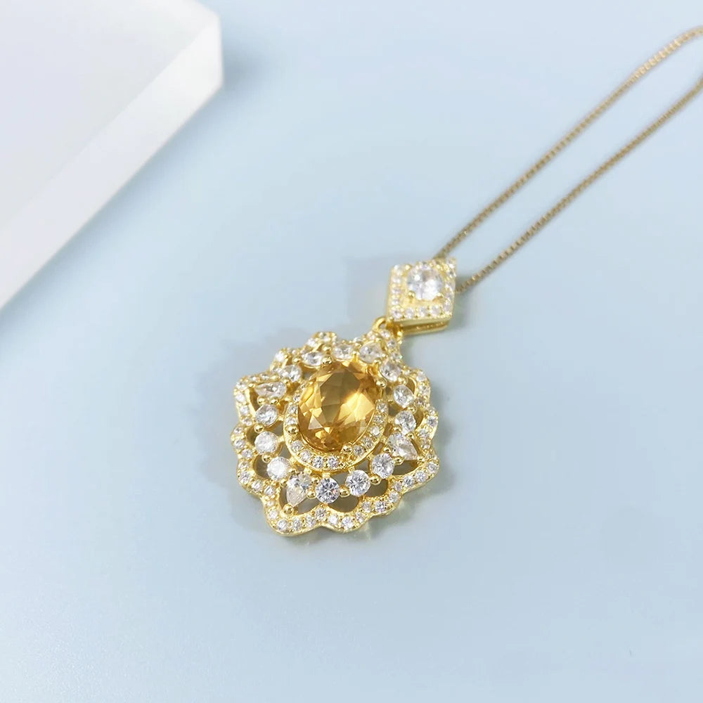 Gioiellieri Natural Citrine Pendant S925 Sterling Silver for Her Elegant Fine Jewelry with Real Yellow Stones for Anniversary Party Gift