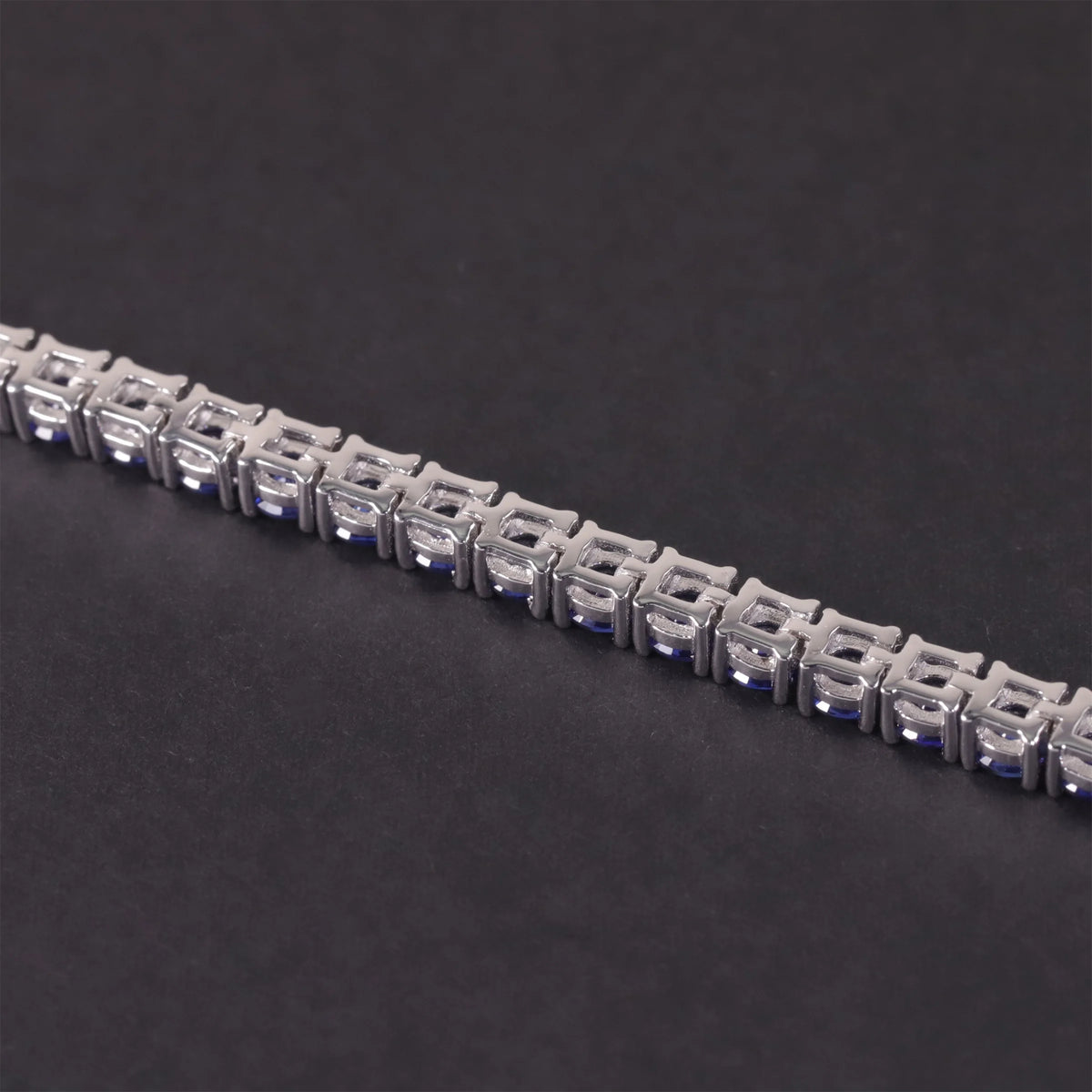 Gemfiori 925 Silver Jewellery Bracelet Light Blue Gemstone Silver Rhodium Plated Lab Grown Sapphire Tennis Chain Bracelet