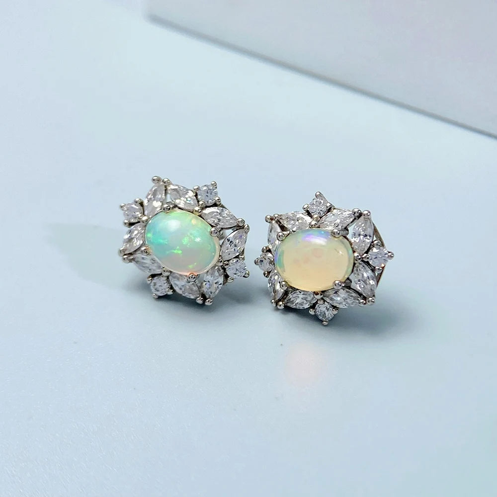 Gioiellieri Natural Opal Stud Earrings S925 Sterling Silver Jewelry for Women Fine Jewelry Wedding Gift Fashion Accessories Gemstones 925