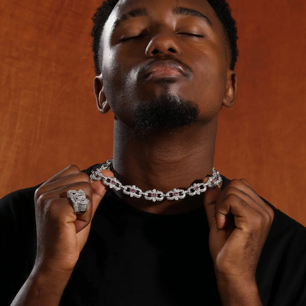 Luxury Bling Jewelry Full Zircon Hip-Hop Necklace for Men and Women Custom LOGO High Quality Chunky Necklace