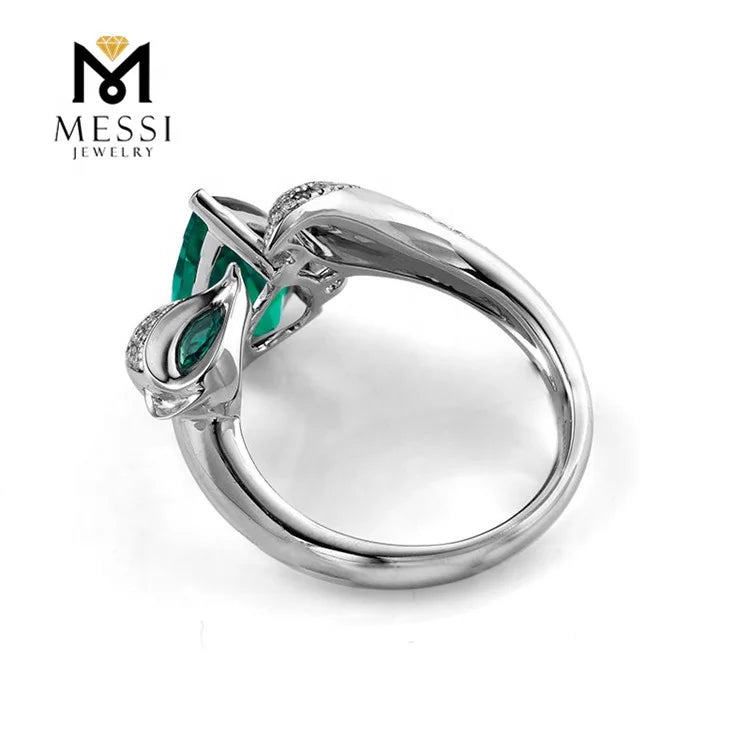 Gemfiori Messi Jewelry MSR-079 Emerald Ring fox Animal Shape Sexy Lady Jewelry 14k 18k White Gold Jewelry Emerald Ring