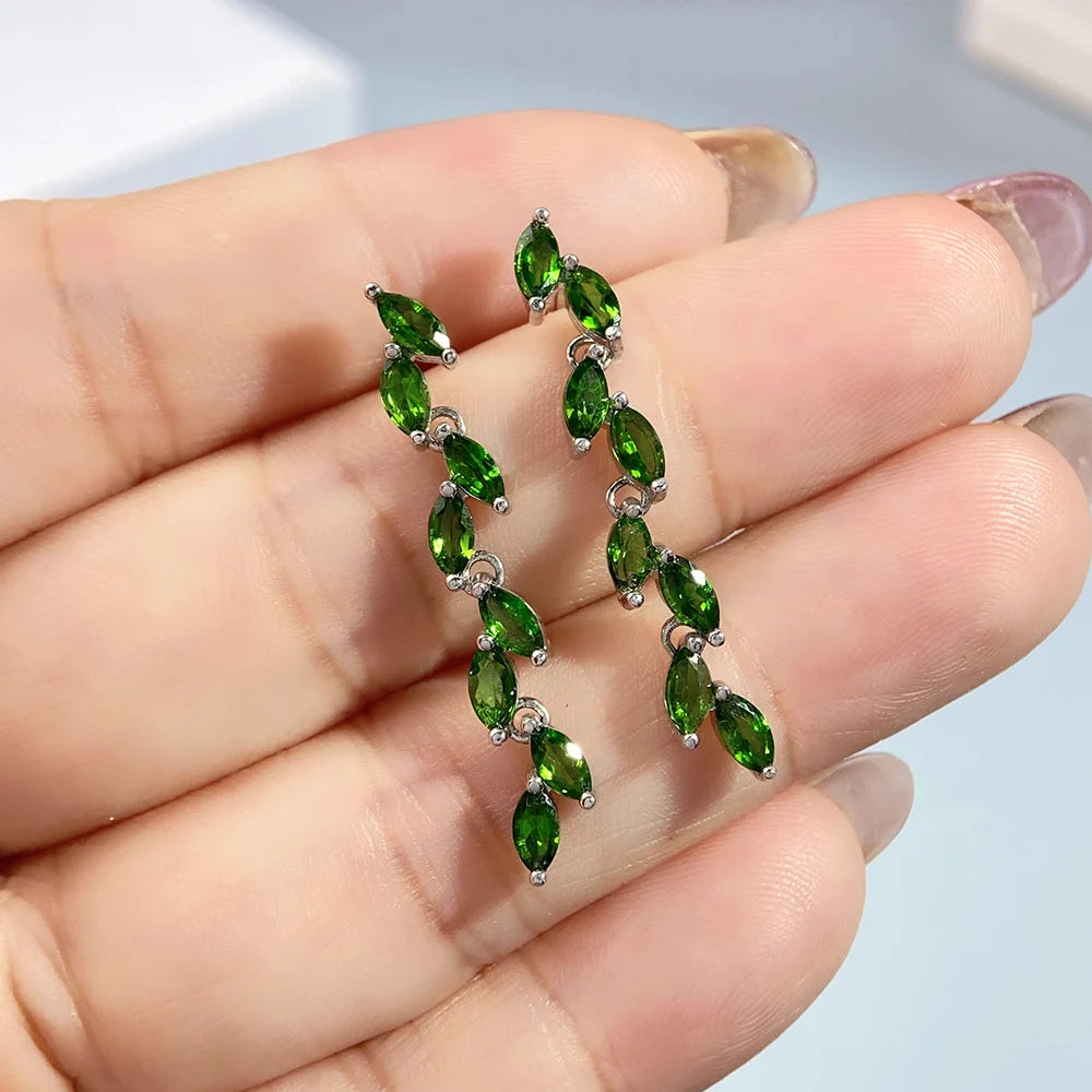S&S Natural Chrome Diopside Drop Earrings – 925 Sterling Silver – Rhodium Plated – Collection