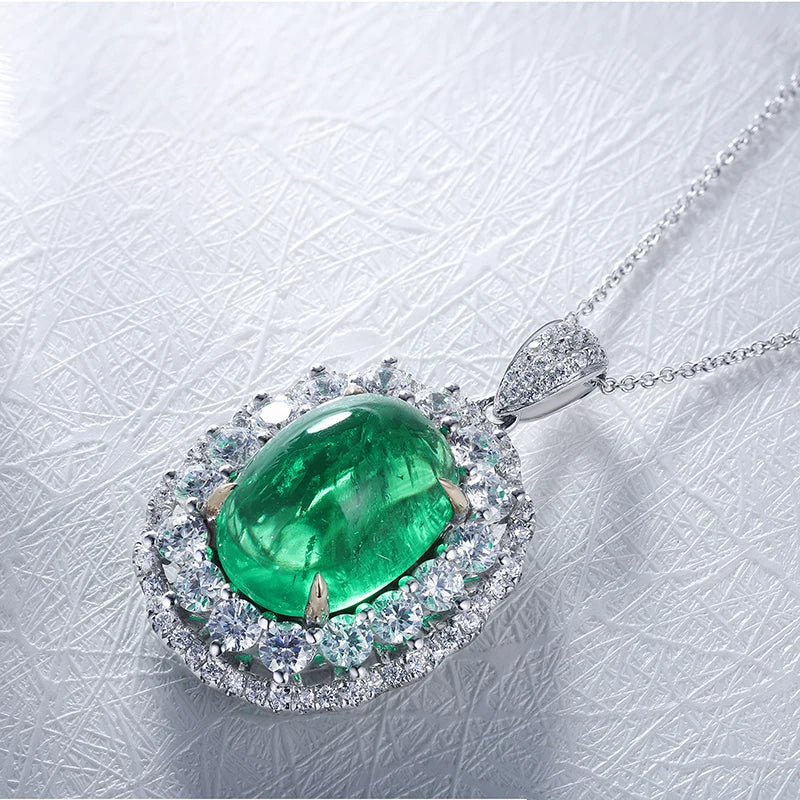 Gemfiori Cabochon oval 14*10mm 7ct Hydro Emerald 18k gold pendant Necklace Shenzhen custom jewelry manufacturer Wuzhou Gemfiori