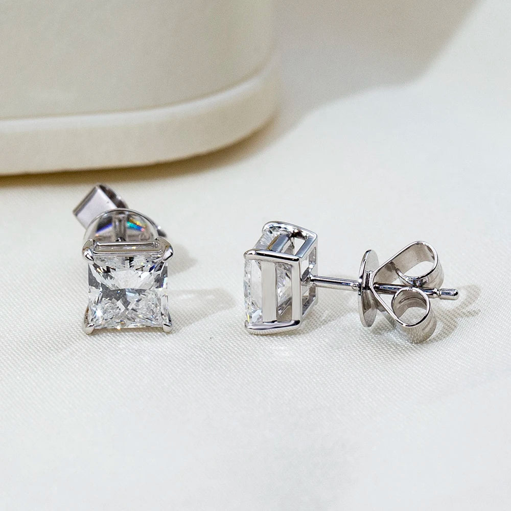 Gemfiori MSE-881 18K Solid Gold With 1ct Loose Lab Grown Diamond Princess Cut Solitaire Earring Hop Sale Gold Gemfiori Price