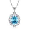 925 Sterling Silver Classic Square Blue Zircon Pendant Necklace | Luxury Blue Stone Clavicle Chain Birthday Gift for Women