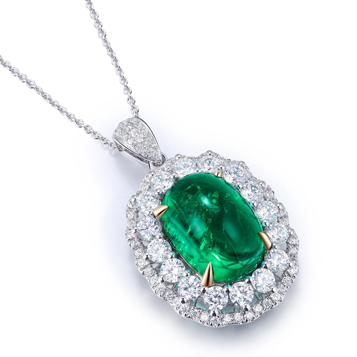 Gemfiori Cabochon oval 14*10mm 7ct Hydro Emerald 18k gold pendant Necklace Shenzhen custom jewelry manufacturer Wuzhou Gemfiori