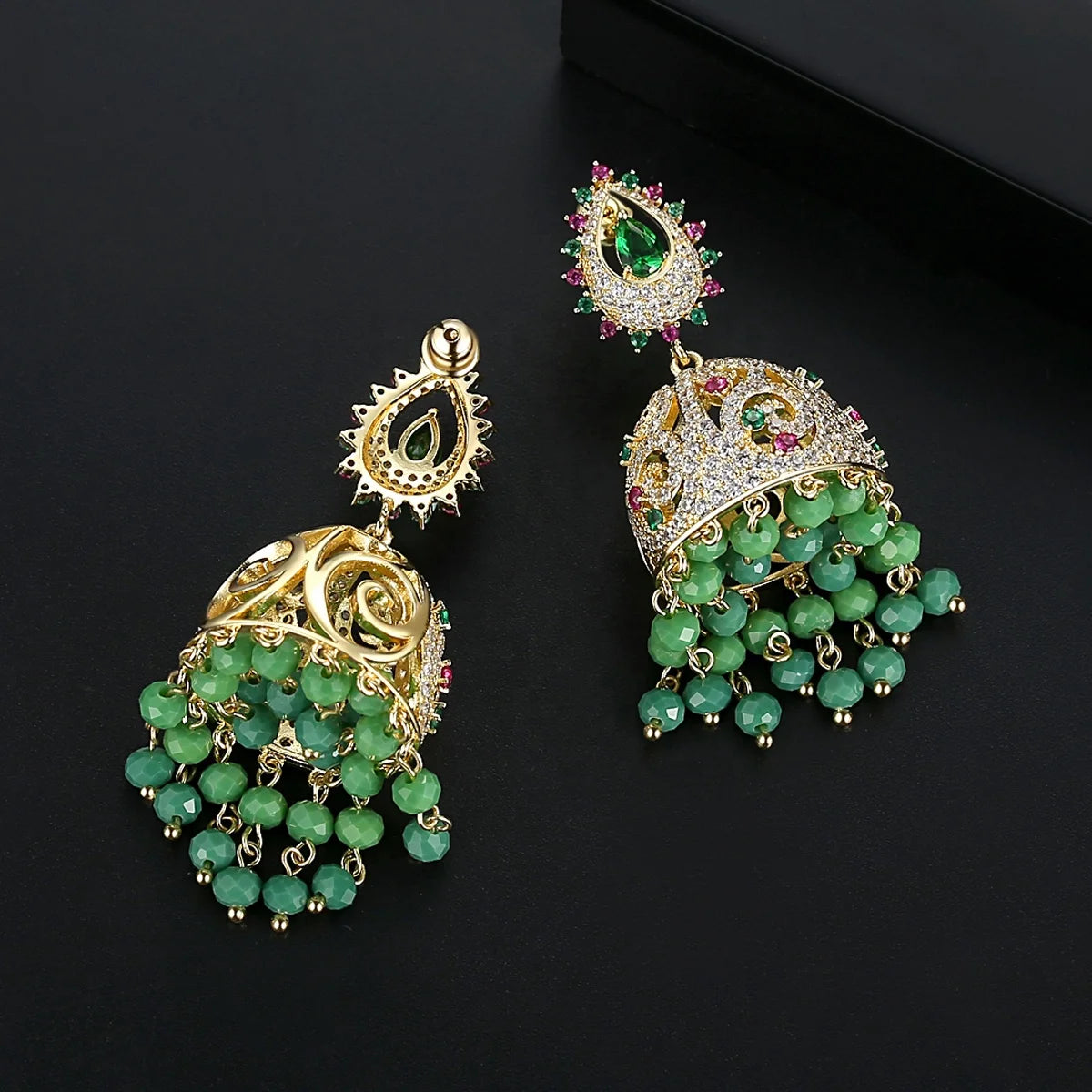 Vintage Gold Openwork Indian Jhumka Earrings Fashion Jewelry Women Party Wear Luxury Zirconia Teardrop Ear Stud Drop Earrings