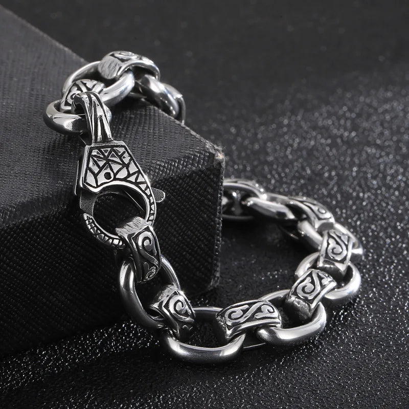 KALEN Men Stainless Steel Oval Links Bracelets With Vintage Patterns