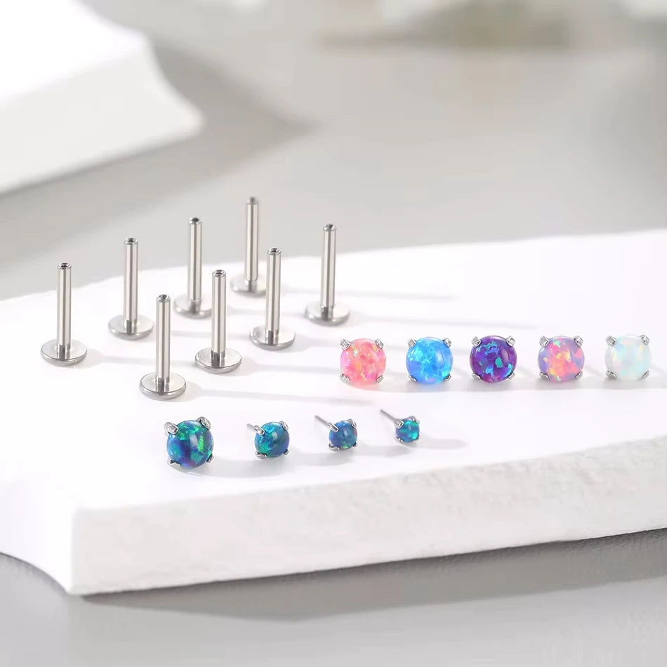 G23 Titanium Threadless Labret Monore Claw Opal Tragus Helix Stud Earrings Push-in Lip Cartilage Jewelry Children's