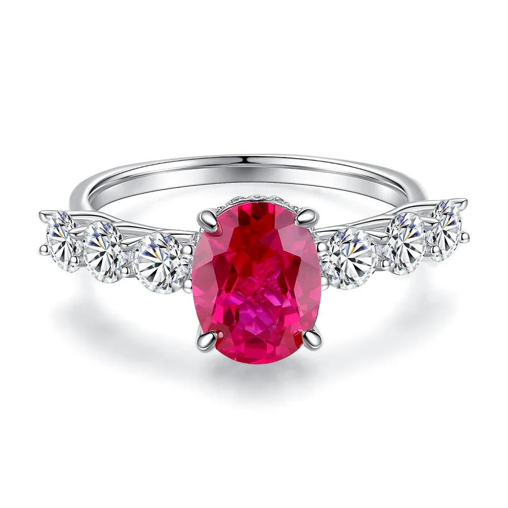 Wholesale Custom 925 Sterling Silver Ruby Rings Women Anniversary Wedding Red 5A 8A Zirconia Rings Jewelry Supplier Manufacturer