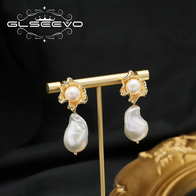 Baroque Nature Pearl Drop Earrings Handmade Precious Stone Korean Style Personality Trendy Jewely for Woman Party